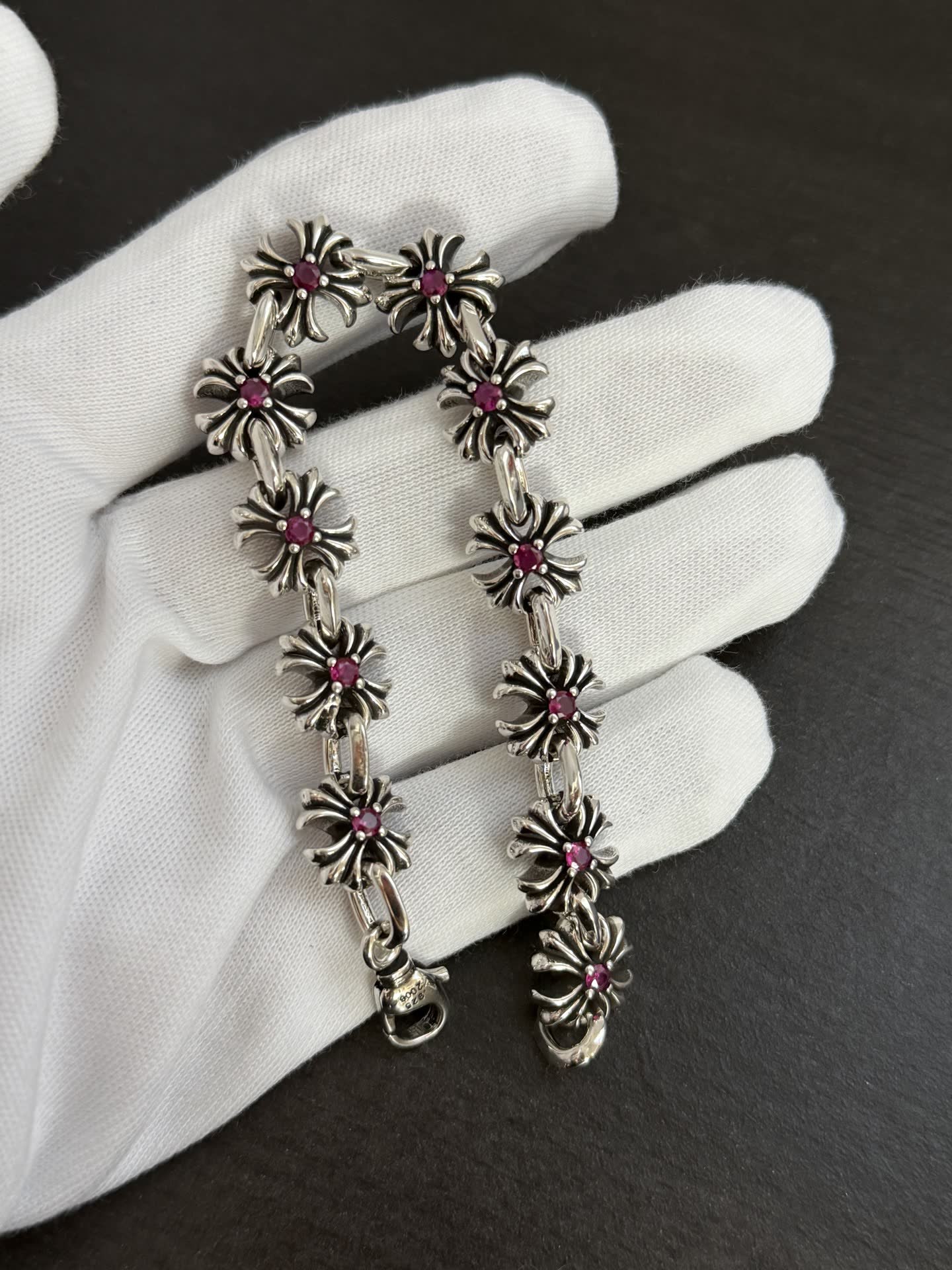 Chrome Hearts Elegant Gold and Silver Flower Bracelets with Ruby Stones